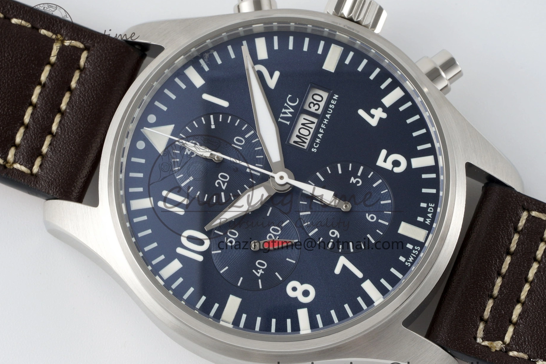 MIROTIME 0323 Pilot Chrono SS AZF 1:1 Best Edition Blue Dial on Brown Leather Strap A TimelessDesign 7060